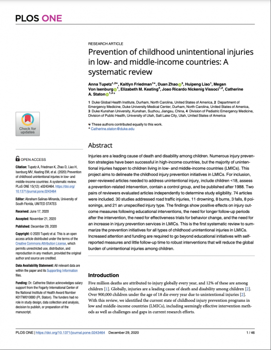 Prevention of childhood unintentional injuries in low- and middle-income countries: A systematic review