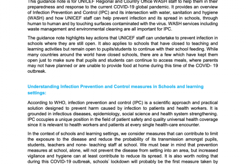 WASH and infection prevention and control measures in schools