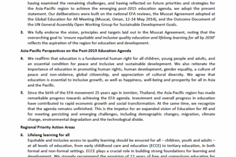Asia-Pacific Statement on Education Beyond 2015 (Bangkok Statement) 