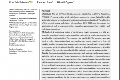 Global application of oral disease prevention and health promotion as measured 10 years after the 2007 World Health Assembly statement on oral health