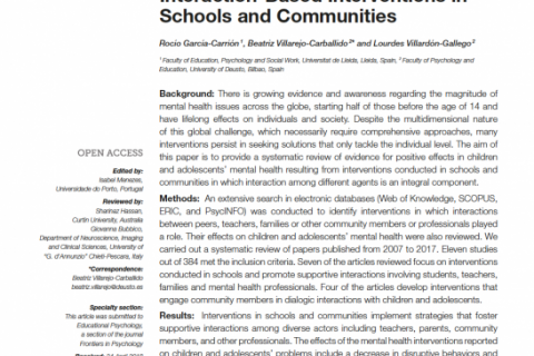 Children and Adolescents Mental Health: A Systematic Review of Interaction-Based Interventions in Schools and Communities